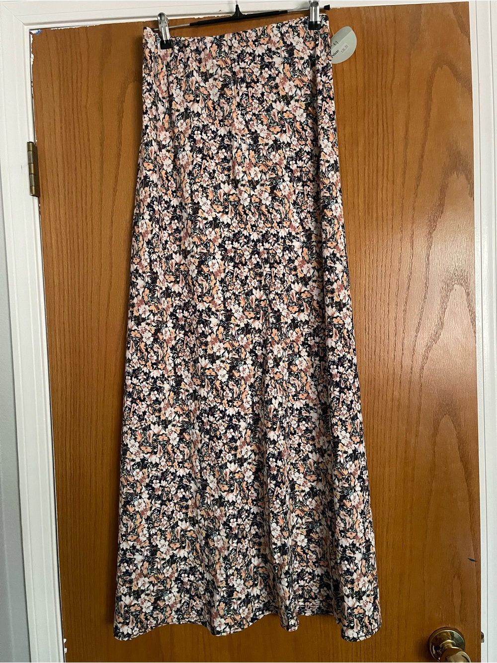 Floral Maxi Skirt in Peach and Navy